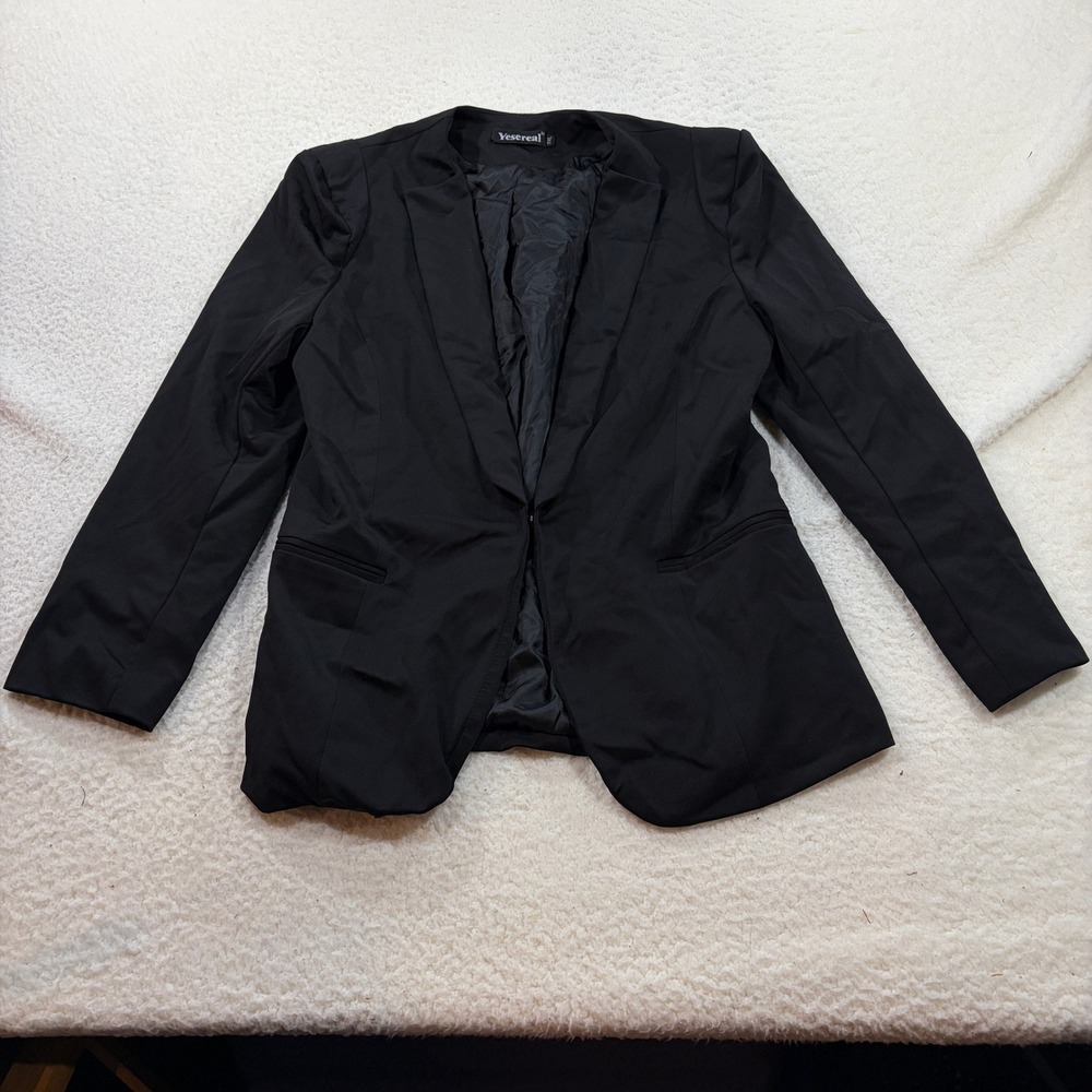 Yesereal Blazer Women 5XL Black Open Front Long Sleeve Peplum Back Work Office